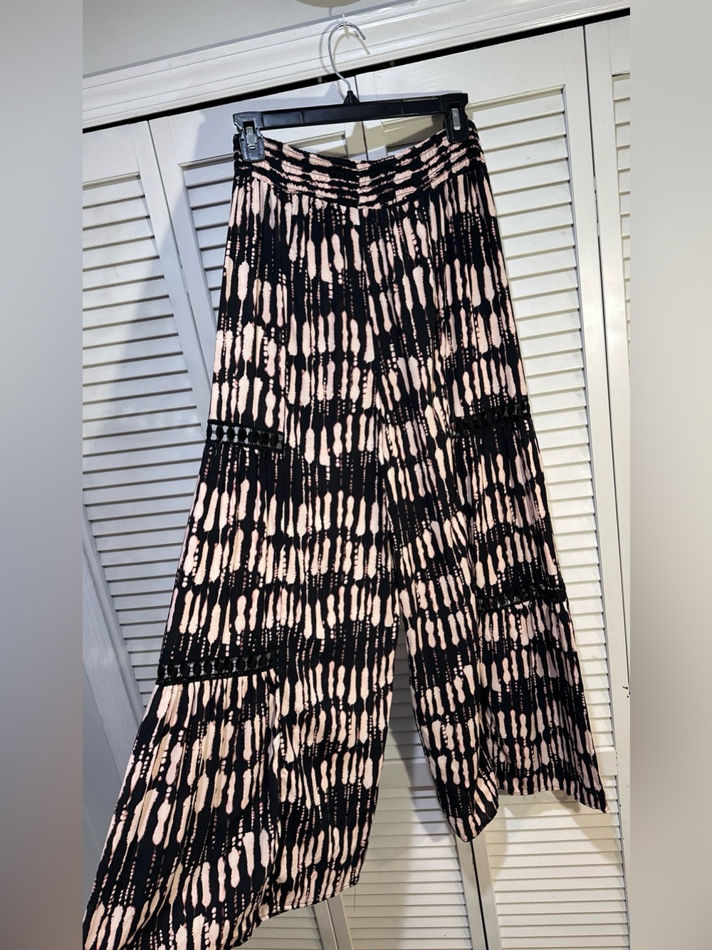 Boho Tie Dye Wide Leg Palazzo Pants Black Cream Festival Resort Large - Picture 4 of 9
